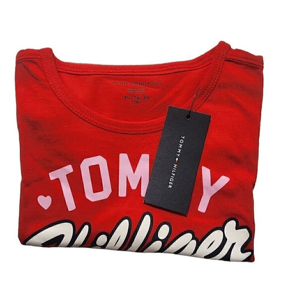 Tommy Hilfiger Girls Long Sleeve Top Shirt Logo Graphic Red Size‎ XL - Picture 8 of 8